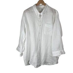 Muji Mens XL White 100% Linen Button Down Shirt Long Sleeve Relaxed Coastal